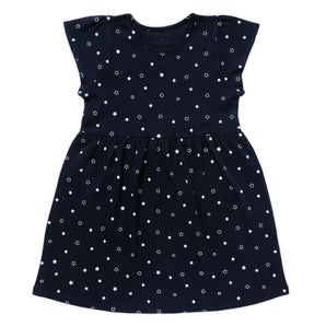 Short Puff Sleeves Dress - Navy Star Print