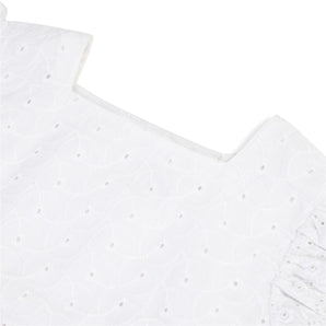 Square Neck Eyelet Fabric Top - White