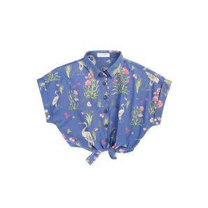 Oversized Front Tie Shirt  - Nature Print