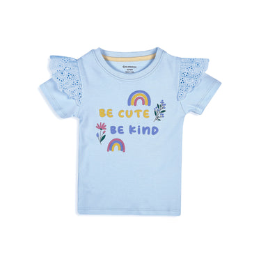 Be Cute Be Kind Puff Print Tee - Girls - Baby Blue