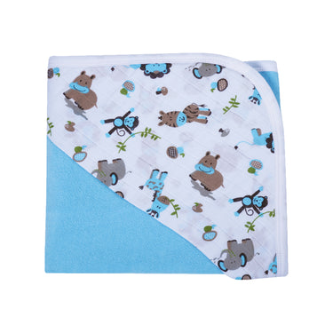 Baby Hooded Towel - Muslin Hood - Blue Solid - MyMilestones 