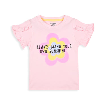 Happiness Ruffle Sleeves Tee With Puff Print - Girls - Pink
