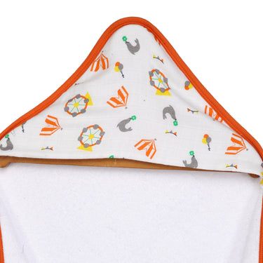 Infant Hooded Towel Wrap - Carnival Print White/Orange - MyMilestones 