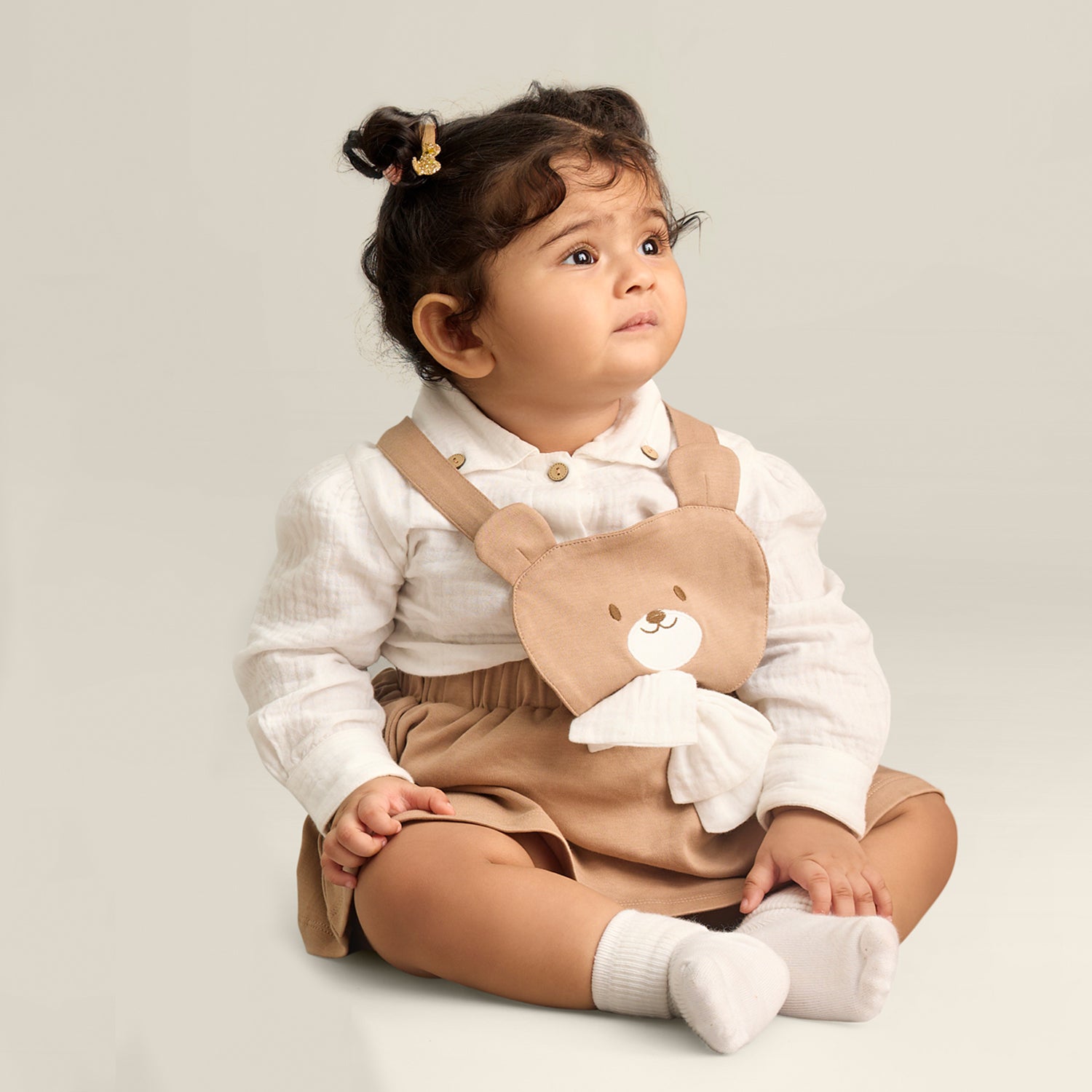 Teddy Dungaree Dress With Double Cloth Shirt  Set