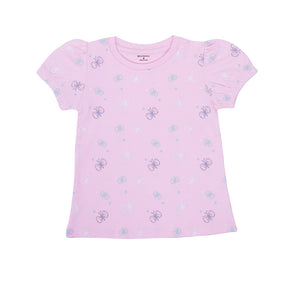 Round Neck Top - Puff Sleeves - Girls - Butterfly