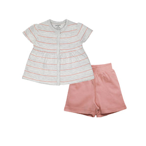 Baby Top and Bottom Set - Stripes - Girls - Grey