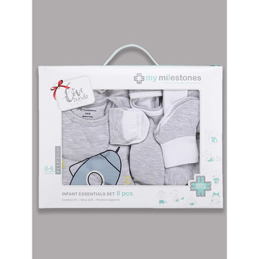 Infant Essentials Clothing Gift Set - 8pc - Full Sleeves - Boys - Grey - MyMilestones 