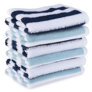 Face Towel - Modern Stripes 6pc - Navy/Aqua