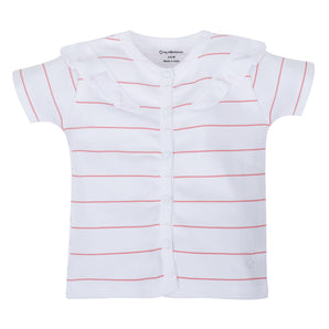 Tops Half Sleeves Girls White Stripes / Pink-2Pc Pack