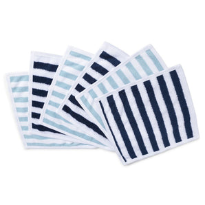Face Towel - Modern Stripes 6pc - Navy/Aqua