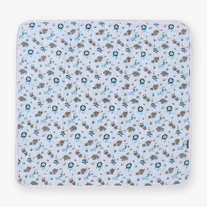 Nursery Quilted Play-time Mat With Pillow - Zoo Print- Blue