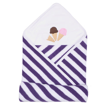 Baby Hooded Towel - Modern Stripes - Purple/White - MyMilestones 