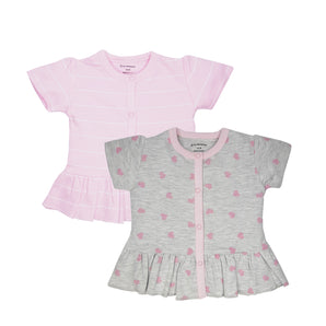 Tops Half Sleeve Grey Hearts / Pink Stripes-2Pc Pack
