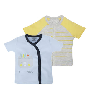 T-shirt Half Sleeves Boys Grey Yellow Raglan/ Baby Blue -2Pc Pack
