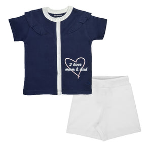 Baby Top and Bottom Set - Shoulder Frill - Girls - Navy