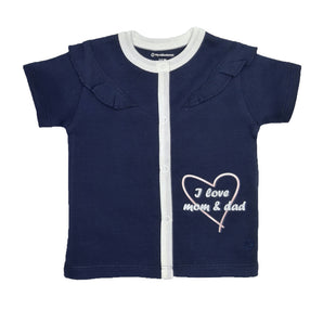 Baby Top and Bottom Set - Shoulder Frill - Girls - Navy