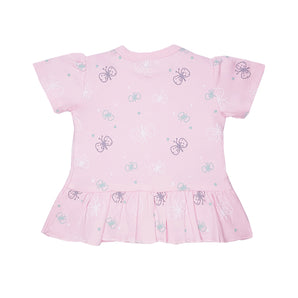 Top Half Sleeves Girls - Pink Butterfly Print