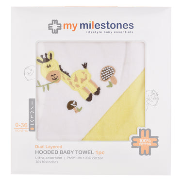 My Milestones 100% Cotton Terry Hooded Baby / Toddlers Bath Towel - Lemon Yellow Solid.