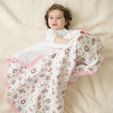 My Milestones Muslin Baby 2 Layered Blanket - Zoo Pink.